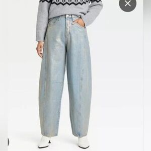 Universal Thread High Rise Curved Leg Jeans Womens Metallic Wash Blue Gold